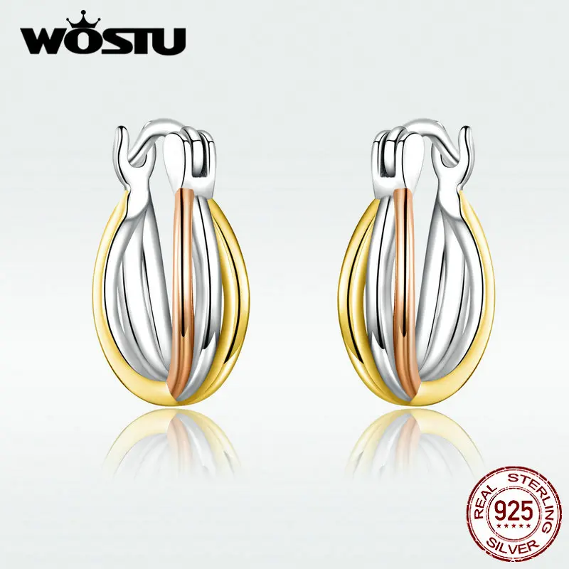 WOSTU Новое поступление 925 пробы серебряные двухцветные серьги для женщин модные украшения новые серьги DXE719