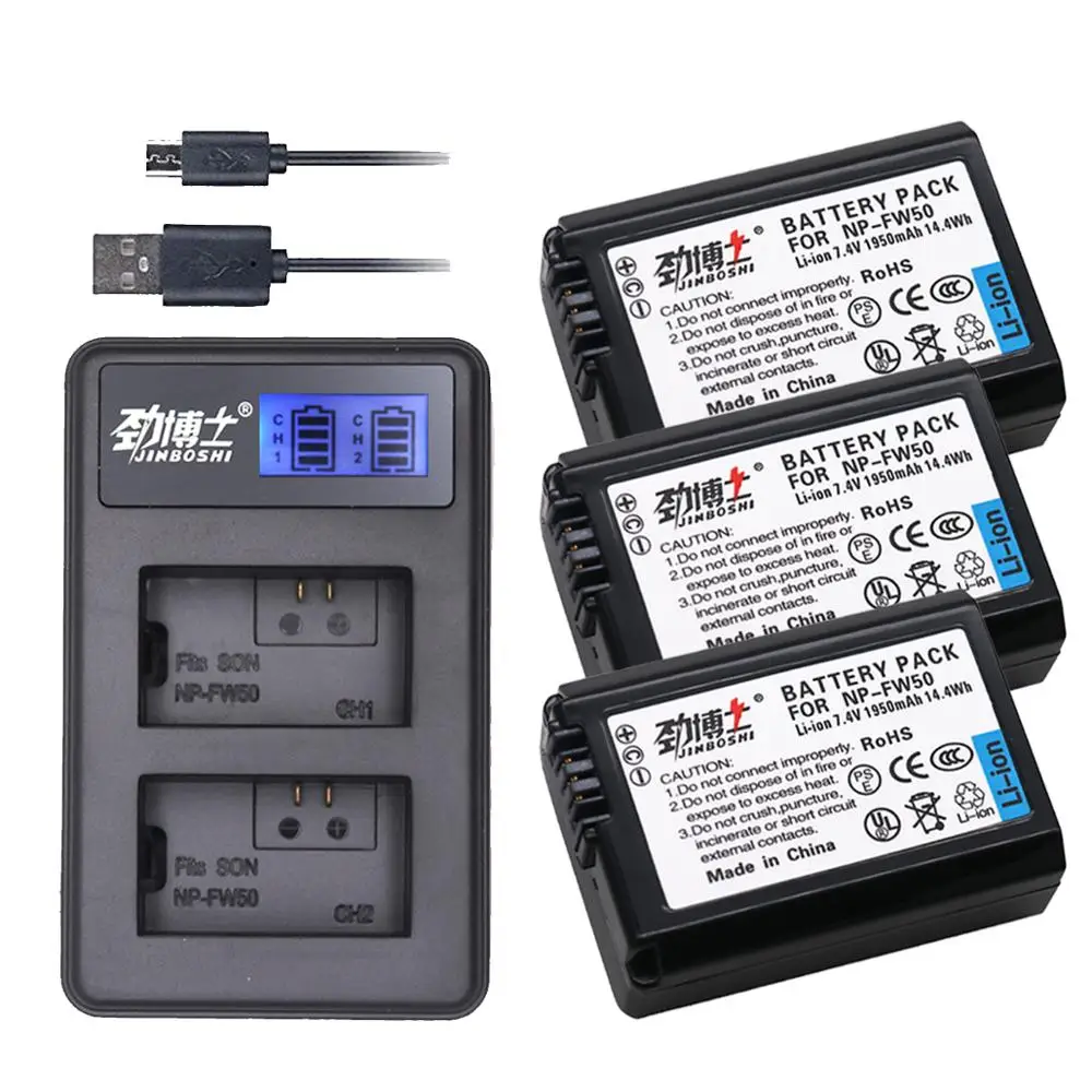 3 шт 1950mAh NP FW50 батарея для камеры + USB lcd двойное зарядное устройство sony Alpha a6500 a6300 a7 7R