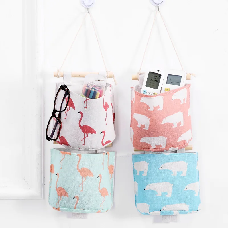 Настенная сумка для хранения из хлопка и льна с рисунком фламинго|Украшения