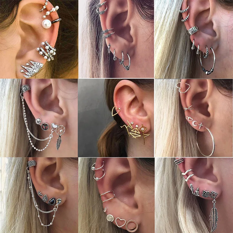 Женские богемные серьги в стиле панк Винтажные серебряного цвета с