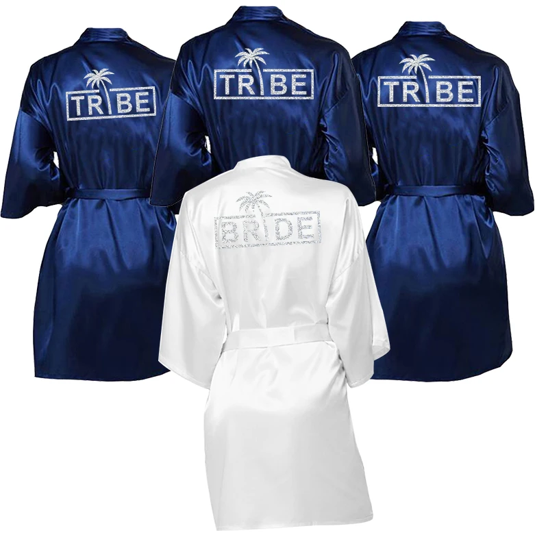 Свадебная вечеринка халат для невесты Блестящий серебряный принт кокосовое