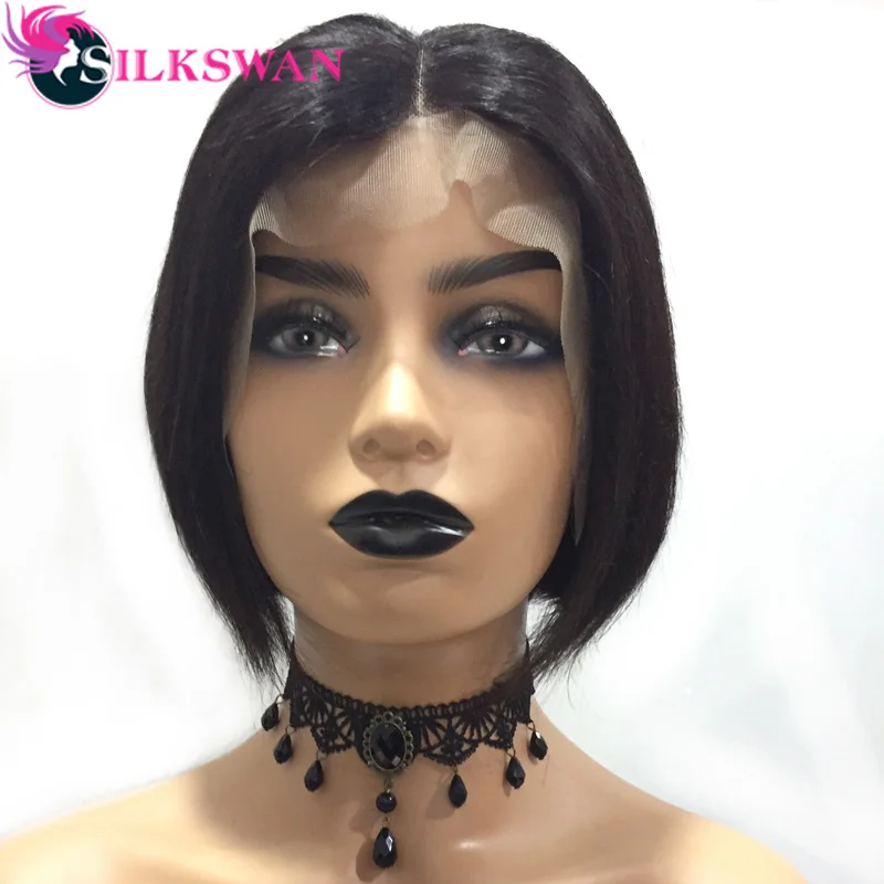 13*4 короткий боб парик бразильские волосы remy парик с предварительно выщипанными отбеленными узлами 130% парики на кружеве Silkswan