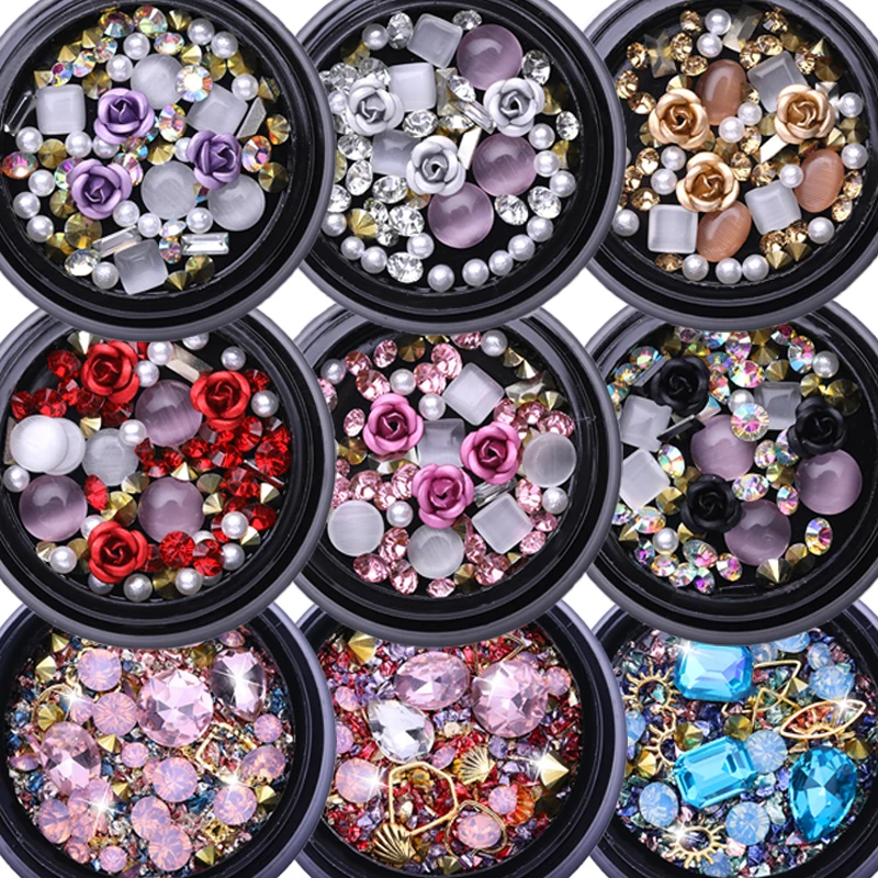 

Разные размеры, Блестящие кристаллы, жемчужины, Металлические Бриллианты, матовое сердце, 3D Стразы для дизайна ногтей, украшения, маникюр, с...