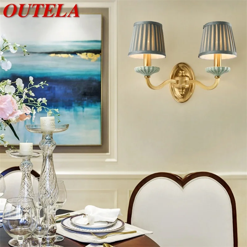 

OUTELA Крытый Настенные светильники латунь бра Роскошные Керамика современная ткань светодиодный дома декоративные настольные лампы для Спа...