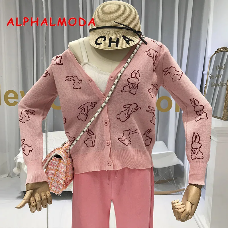

Женский тонкий вязаный кардиган ALPHALMODA, с милым рисунком кролика, модные вязаные свитера с длинными рукавами для ранней осени