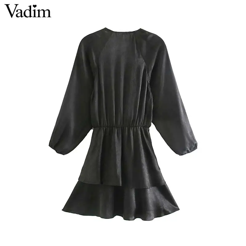 Vadim женское шикарное Черное мини платье с рюшами v образный вырез эластичная