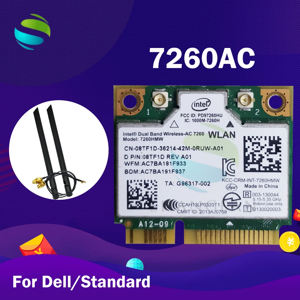 AC карта для intel Dual Band Wireless AC7260 7260HMW 7260AC 7260HMWAC 7260.NGWG.867Mbps + BT4.0 half Mini PCI e беспроводная Wi