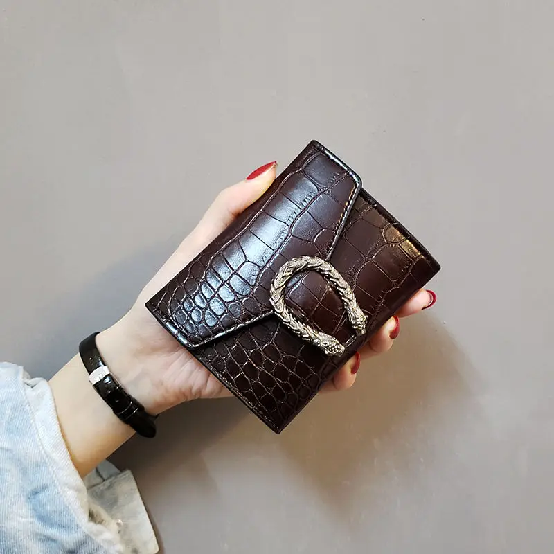 

Crocodile Pattern Mini Women's Wallets Three Fold Coin Pocket Purse PU Leather Luxury Brand Cards Holders