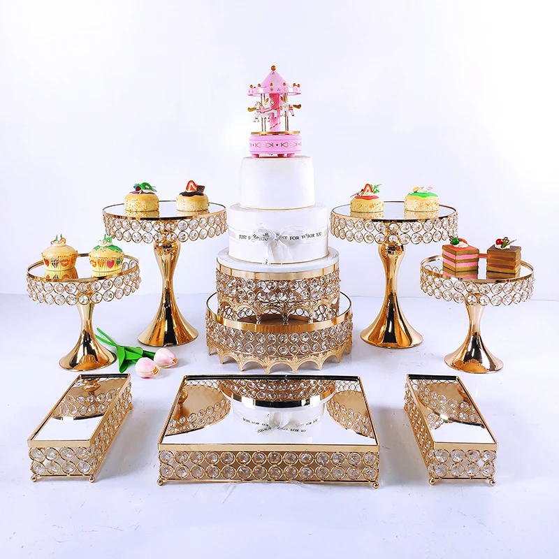 Crystal Metal Cake Stand Set Acrylic Mirror Cupcake Decorations Dessert Pedestal Wedding Party Display Tray | Дом и сад