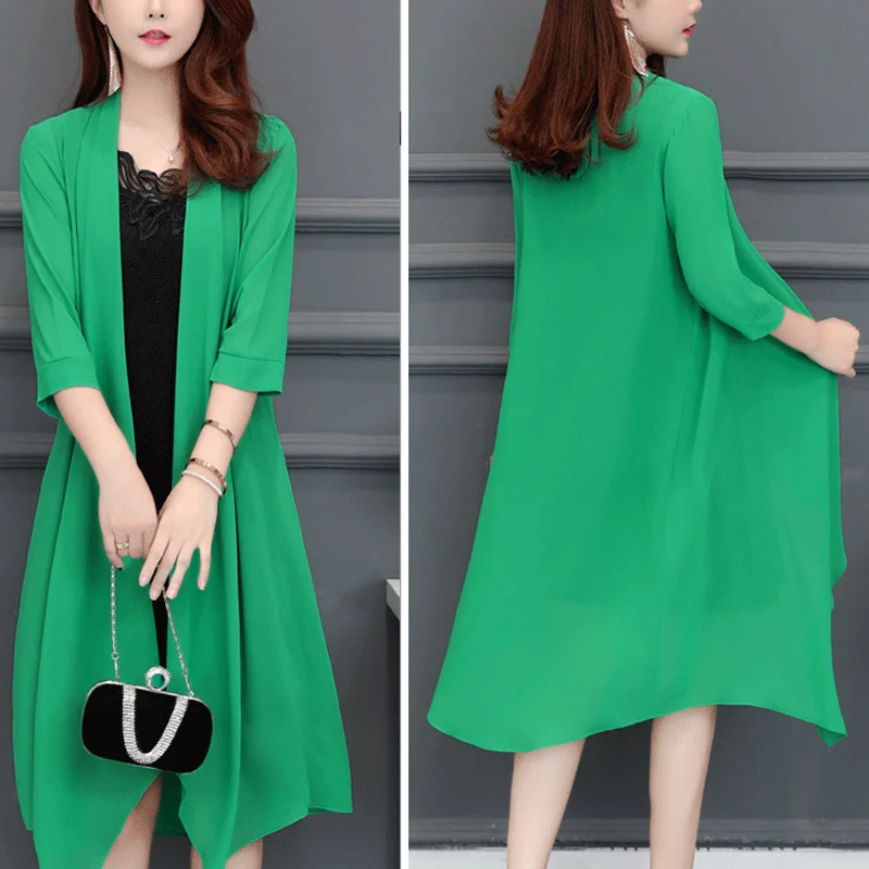 

women summer Chiffon shirt Sunscreen plus size coat women cardigan Casual Solid long coat Pink Korean fashion boho manteau femme
