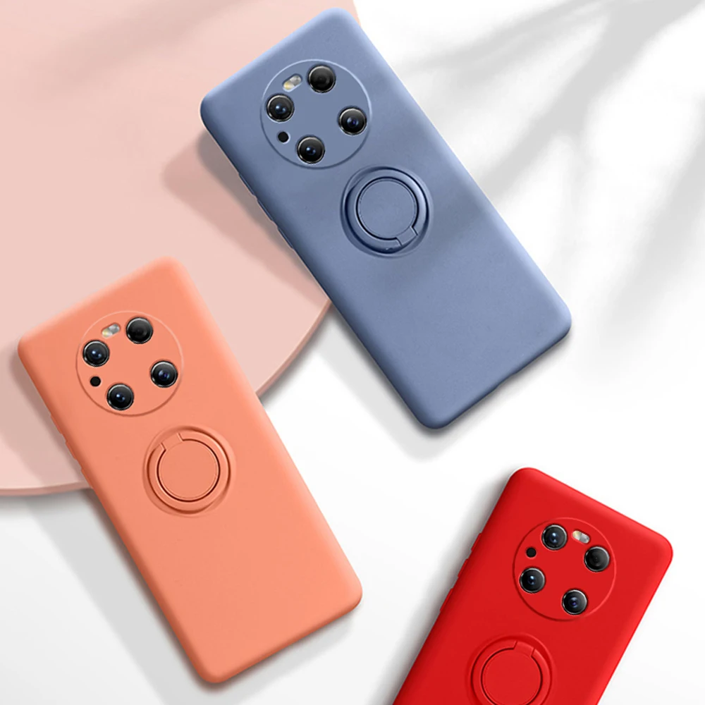 

Magnetic Ring Holder Liquid Silicone Phone Case For Huawei P20 P30 P40 Nova 5T 5i 6 7 8 SE Mate 40 Honor 20 30 Pro Cover+Strap