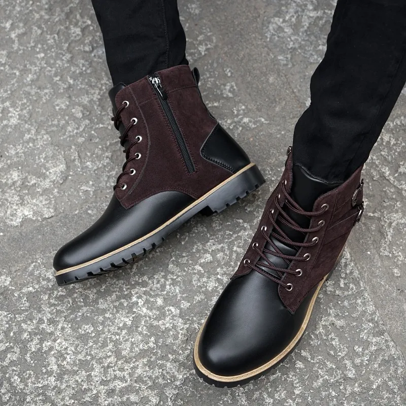 Мужские кожаные ботинки со шнуровкой коричневые ботильоны Повседневная модная
