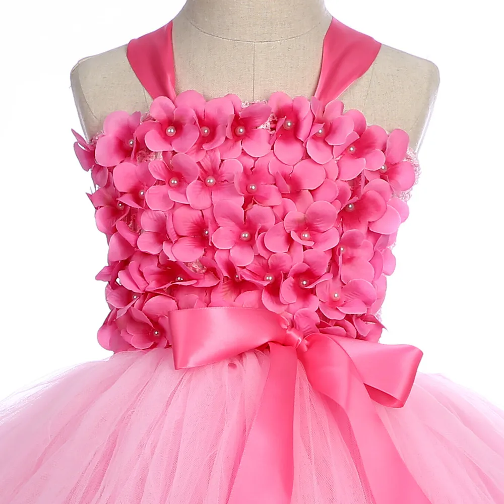 Платье-пачка для девочек с гортензией тюлевые платья до середины икры цветами
