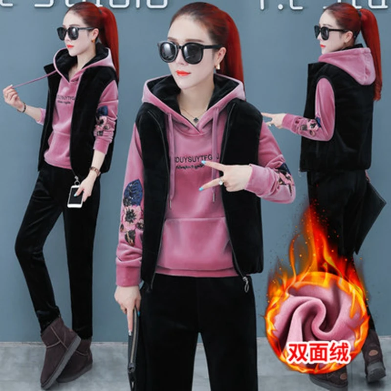 Женский спортивный костюм 2019 зимний утолщенный свитер золотые бархатные