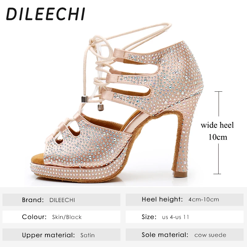 Туфли DILEECHI женские атласные обувь для латинских танцев платформа регулируемая