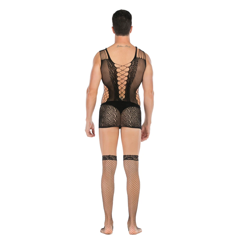 Пикантная Мужская жаккардовая майка без рукавов цельная сетчатая юбка