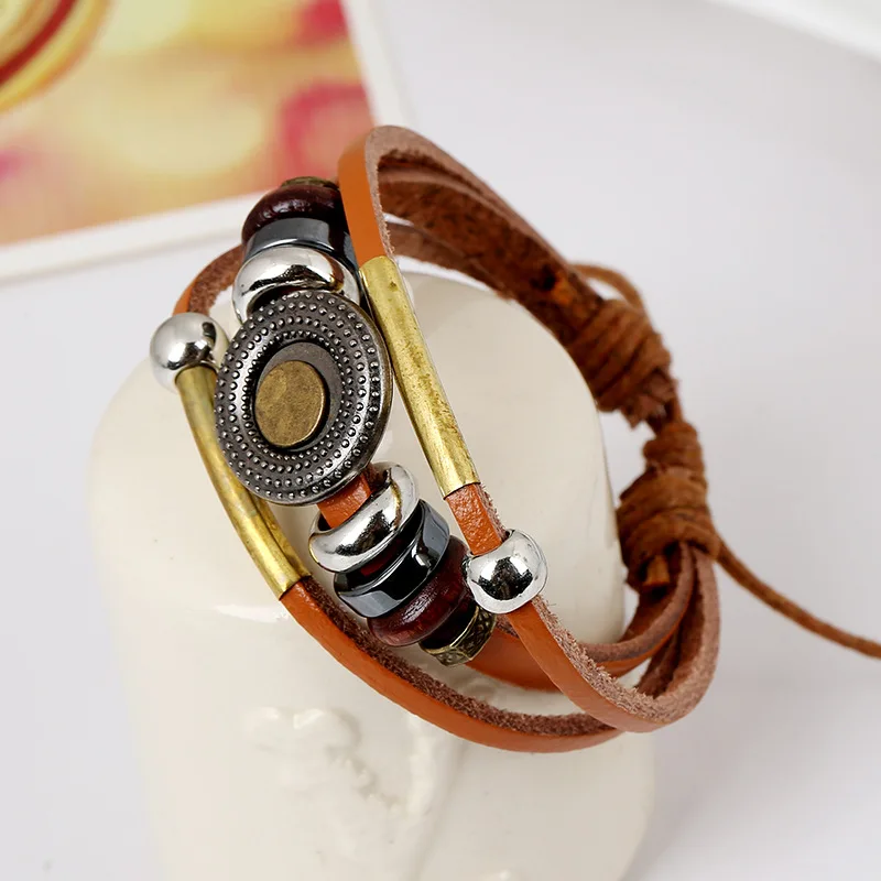 Плетеные браслеты из натуральной кожи в стиле ретро коричневого цвета круглые