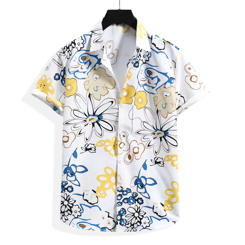 

2021 korean clothes vintage summer new men's short-sleeved floral shirt oversized beach button down shirts for men
