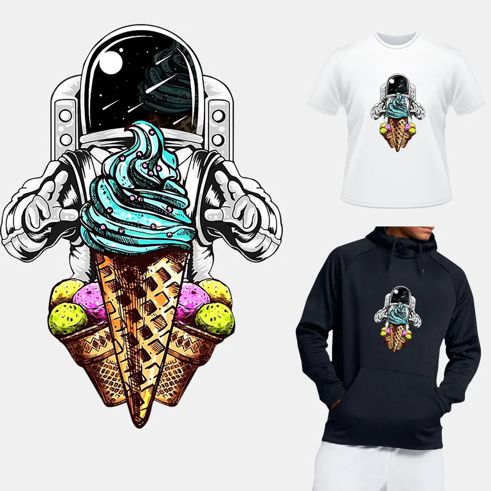 

Funny Icecream Spaceman Iron-On Patches For Clothing Heat Transfer Thermo Sticker DIY Fashion Boy Man T-shirt Patch Applique