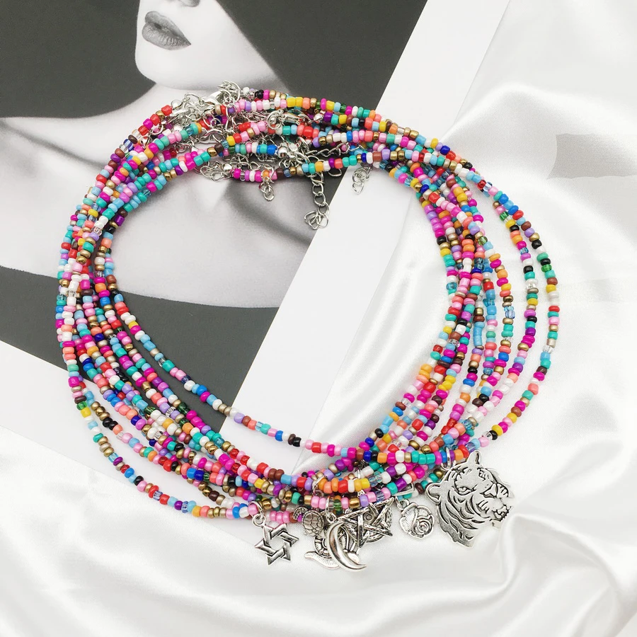 Ожерелье-чокер женское с разноцветными бусинами | Украшения и аксессуары