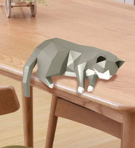 As picture 3D Кот на Луне, бумага для животных, настенная скульптура, модель игрушка для декора дома, декор для гостиной, бумага для творчества, модель, вечерние подарки - Цвет: As picture