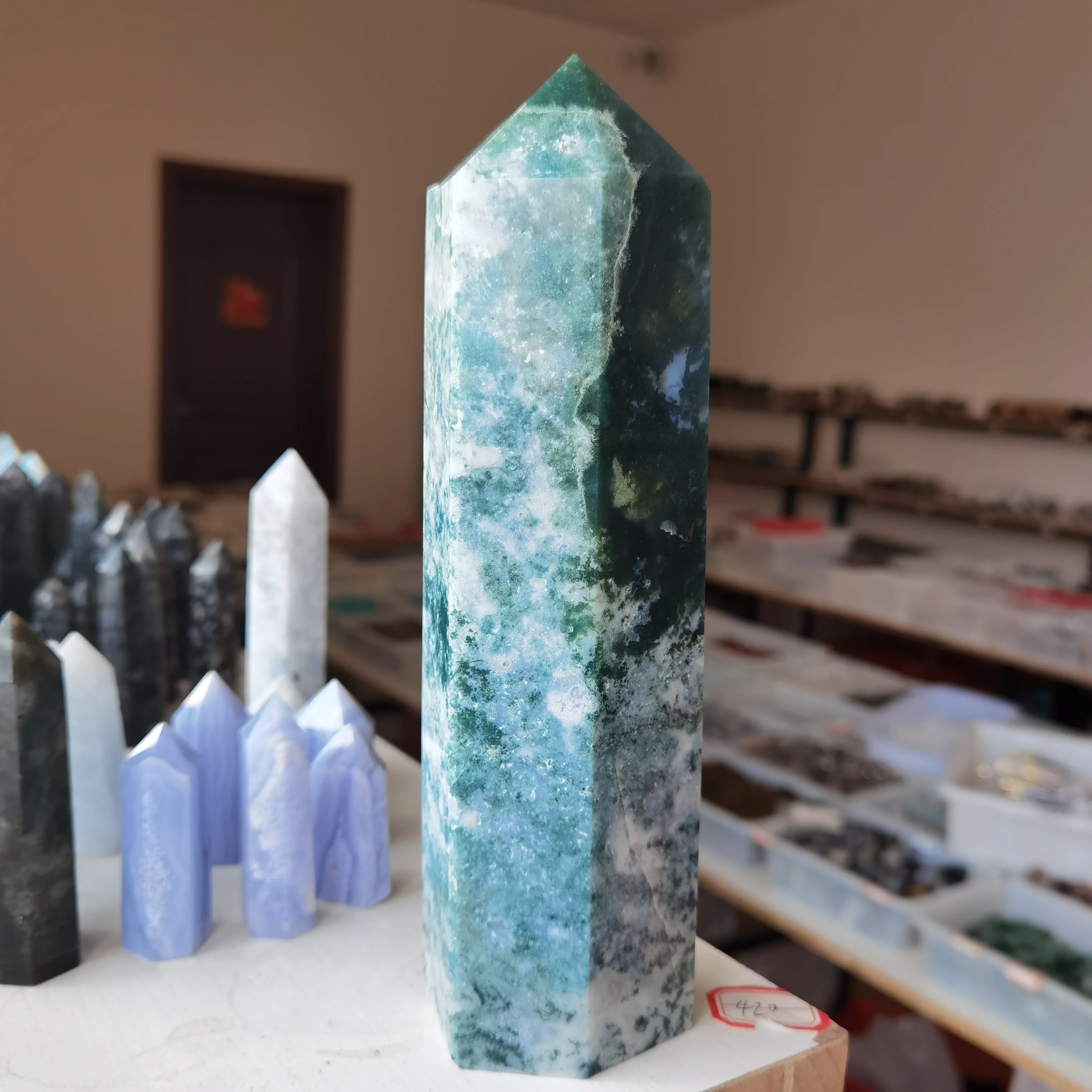 

1PC Natural Crystal Point Aquatic Agate Tower Large Size Quartz Obelisk Mineral Reiki Healing Stone Wand Ornaments Home Decor