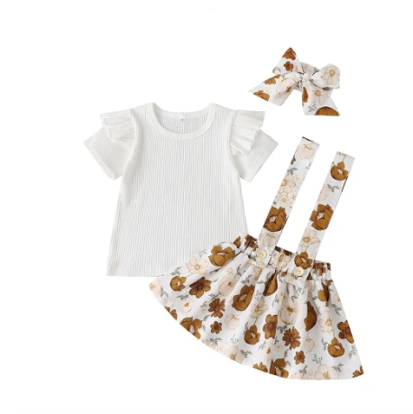 Комплекты одежды для маленьких девочек Белая Футболка с рукавами оборками топ +