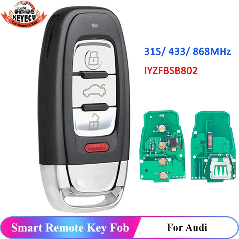 KEYECU 3 + 1 кнопка для Audi A3 A4 A5 A6 A8 Quattro Q5 Q7 дистанционный смарт ключ брелок 315/ 433/ 868 МГц
