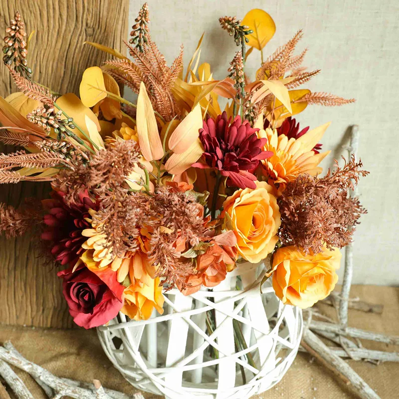 

Artificial Rose Chrysanthemum Hydrangea Combination Bouquet DIY artificial flowers Home Decor Autumn decoration