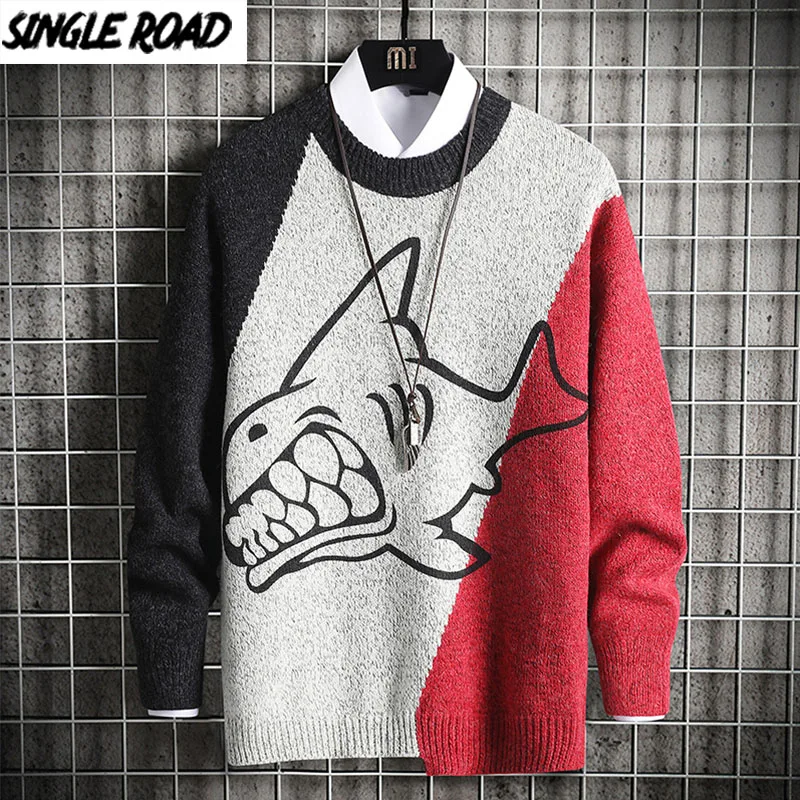 Мужской вязаный Свитер оверсайз SingleRoad красный свитер в стиле хип хоп Харадзюку