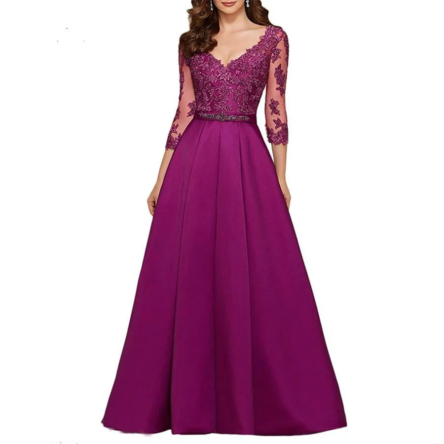 

Длинное вечернее платье-трапеция с глубоким V-образным вырезом и бусинами, элегантное праздничное платье, вечернее платье, платье для матер...