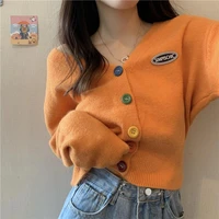 knitwear spring and autumn tops color buttons soft waxy cardigan loose jacket v neck long sleeve sweater short womens trend