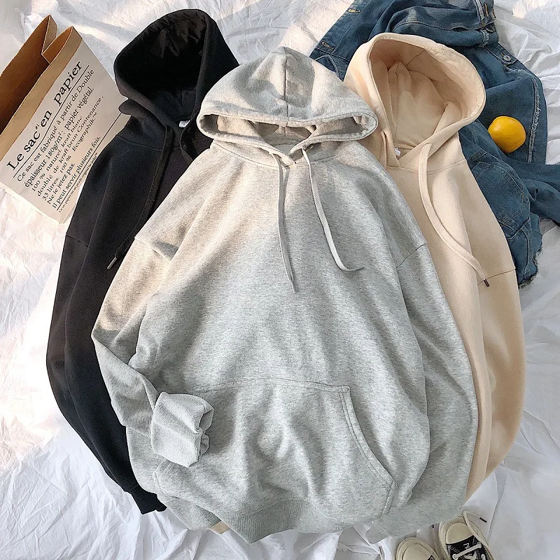 

Plus Velet Solid Color Sweatshirts Women Harajuku 13 Colors Oversize Hoodie Japanese Korean Style Casual Hooded Pullover Hoody