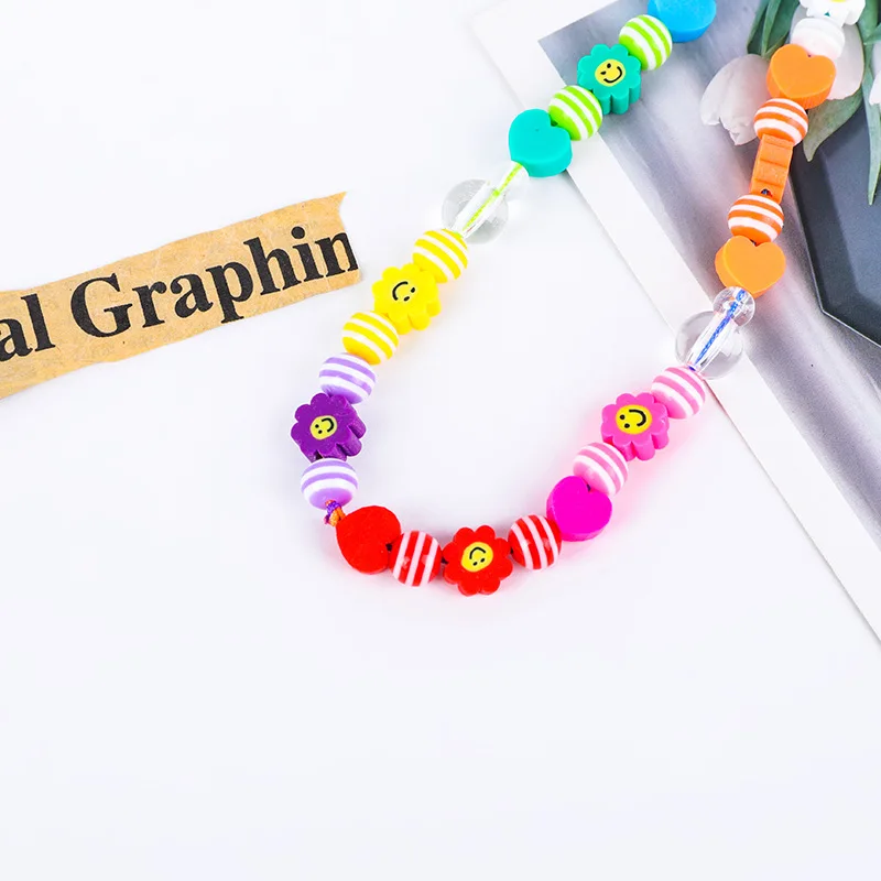 Rainbow Color Star Beaded Mobile Phone Straps Fashion Soft Ceramic Fruit Chain Ladies Anti-lost Key Lanyards Girls Jewelry