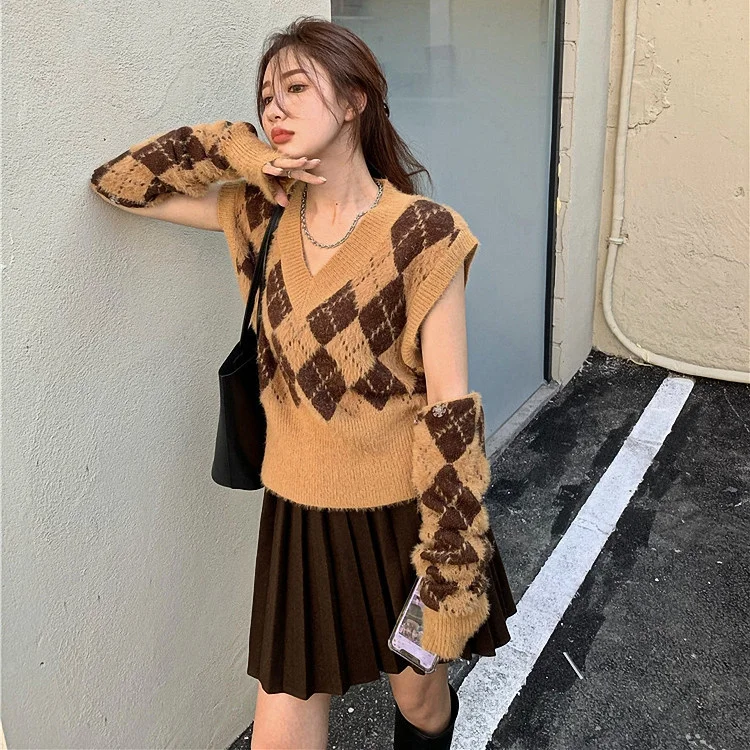 Женский Повседневный комплект из 2 предметов свитер и плиссированная юбка в