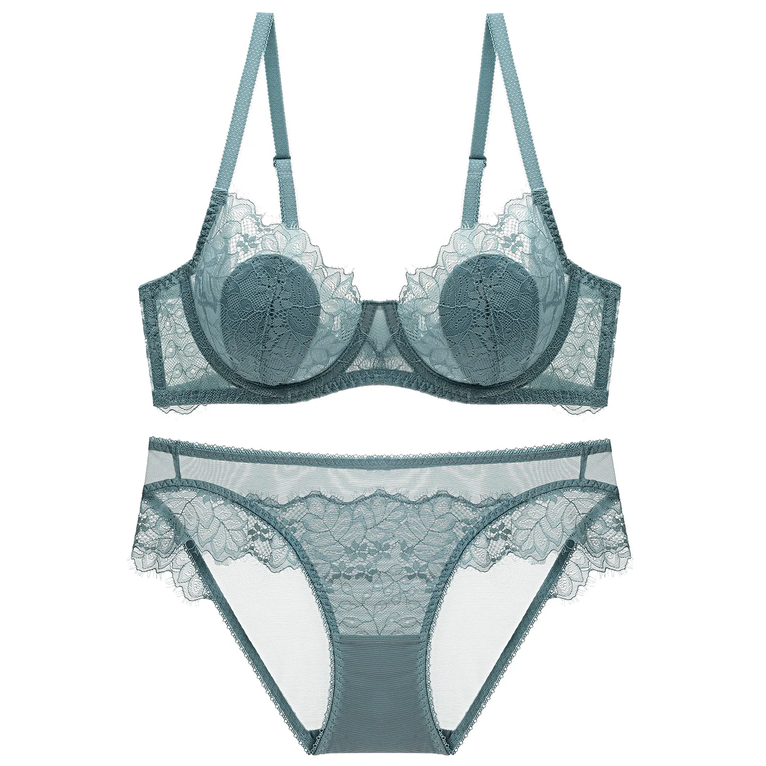 

Women's Sexy Bra Brief Set Flower Lace Bra Large Cup Embroidery Panties Plunge Underwear Set Lingerie