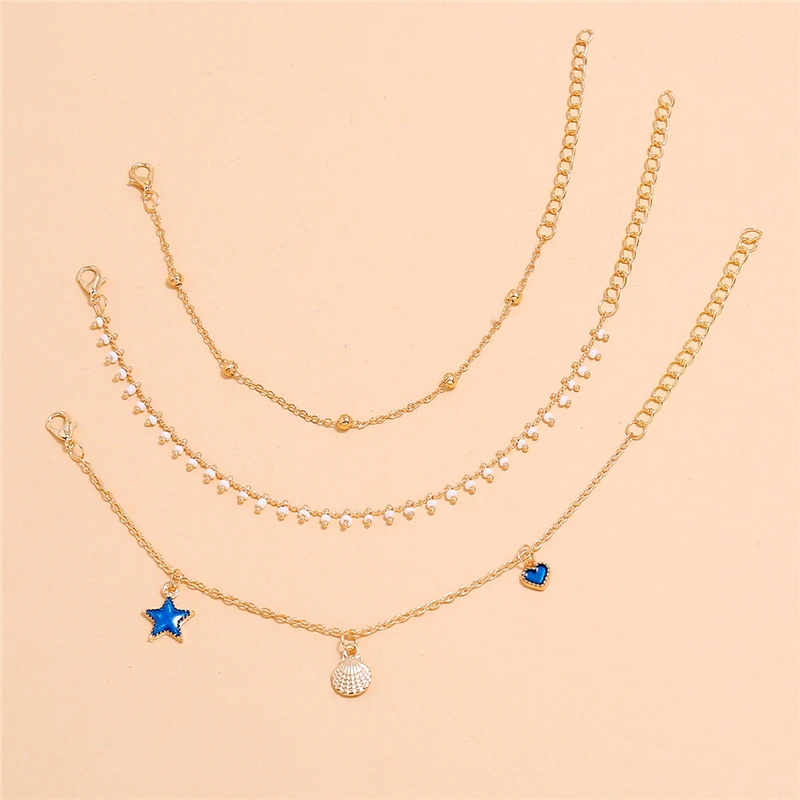 Women Ankle Shell Star Heart Pendant Chain Bracelet Bohe Charm Anklets For Ladies 3 Layered On Leg Foot Jewelry | Украшения и