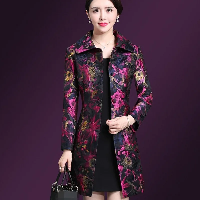 Элегантный цветочный узор Женский Тренч средней длины весенний новый бренд