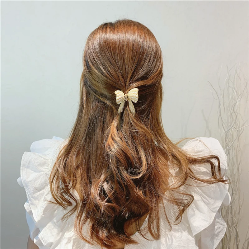 

Bowknot Hair Claws Sweet Elegant Pearl Hair Clip Mini Top Clip Hairpins Women Girls Fashion Korean Style Hair Accessories