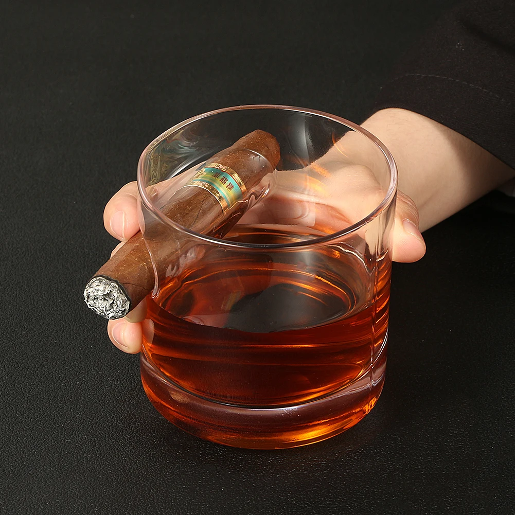 

Galiner Creative Cigar Ashtray Whiskey Glass Built In Smoking Cigar Holder Rest Party Business Cigar Cup Whiskey Tumbler