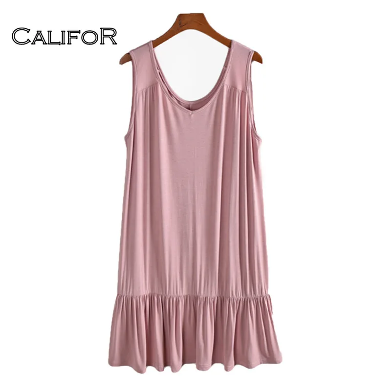 

Modal Suspender Ruffles Sundress Women's Summer Black Vest Dresses 2021 Casual Solid Plus Size Loose Dress for Women