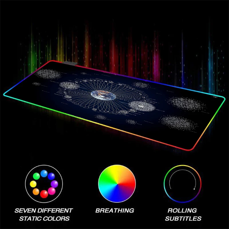 Большой игровой RGB коврик для мыши XGZ Earth со светодиодный подсветкой и