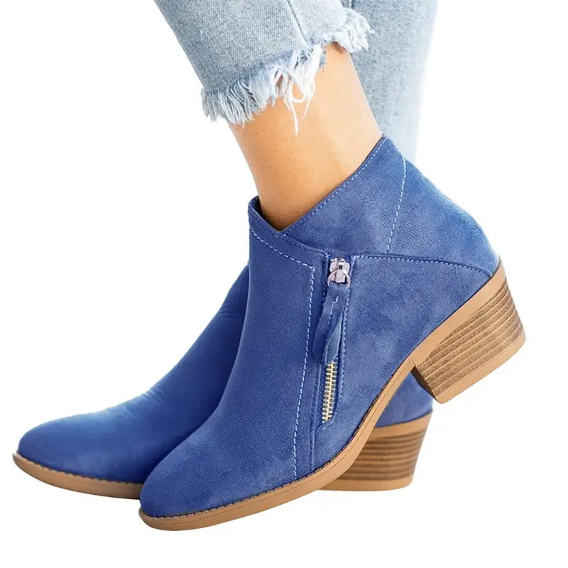 New Style Ladies Autumn Round Toe Boots Ladies Boots Faux Leather High Heel Ankle Boots Fashion Pointed Toe Zipper Winter Boots