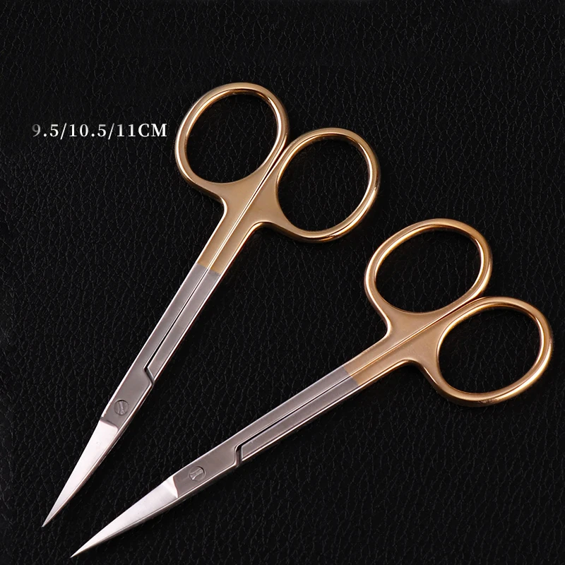 Ножницы с золотой ручкой для открытия век прямые колени Хирургический
