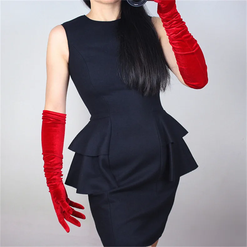 60 см черные велюровые перчатки очень длинные Над Локоть Vestido de noche высокие эластичные черные Лебеди бархатные женские сенсорный экран WSR08