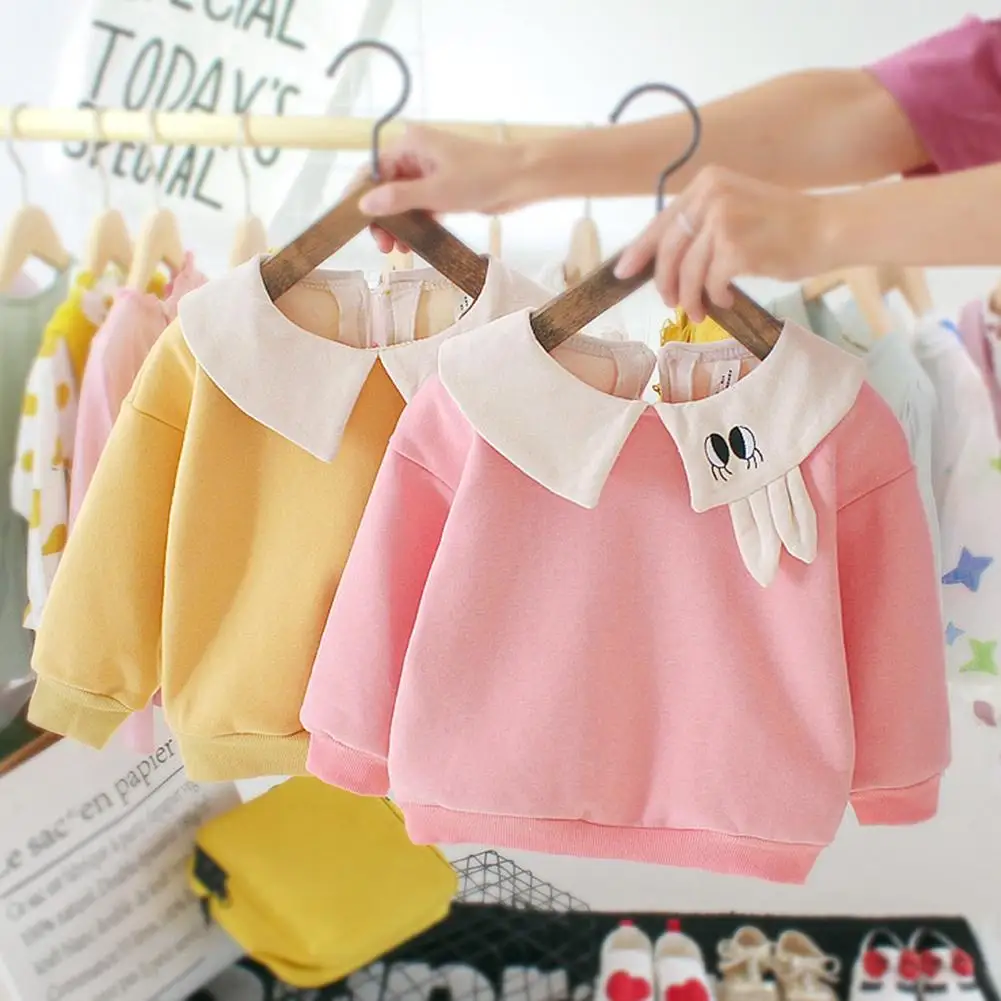Baby Girls Sweatshirt  Fashion Comfort Soft Long Sleeve Personality Doll Collar Fleece Warm Winter Korean Lovely Clothes