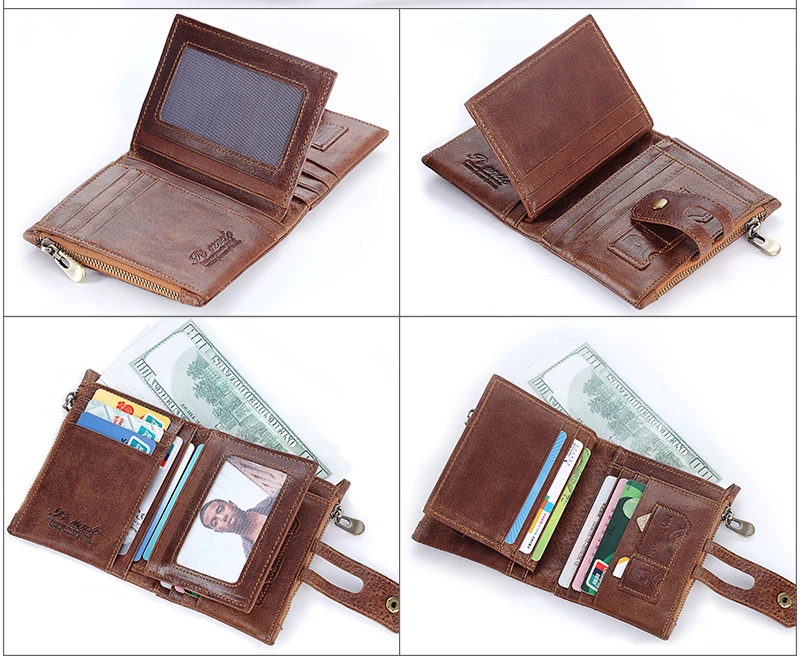 Модный мужской кошелек Rfid из натуральной кожи, мужские кошельки с двойной молнией, дизайнерский Кошелек для монет, ID держатель для карт, тонкий мягкий кошелек