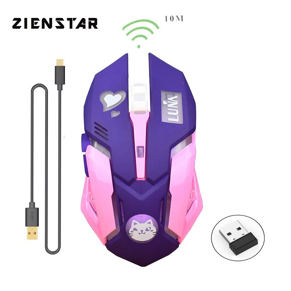 Zienstar Перезаряжаемые бесшумный Беспроводной мышь с 7 видов цветов светодиодной