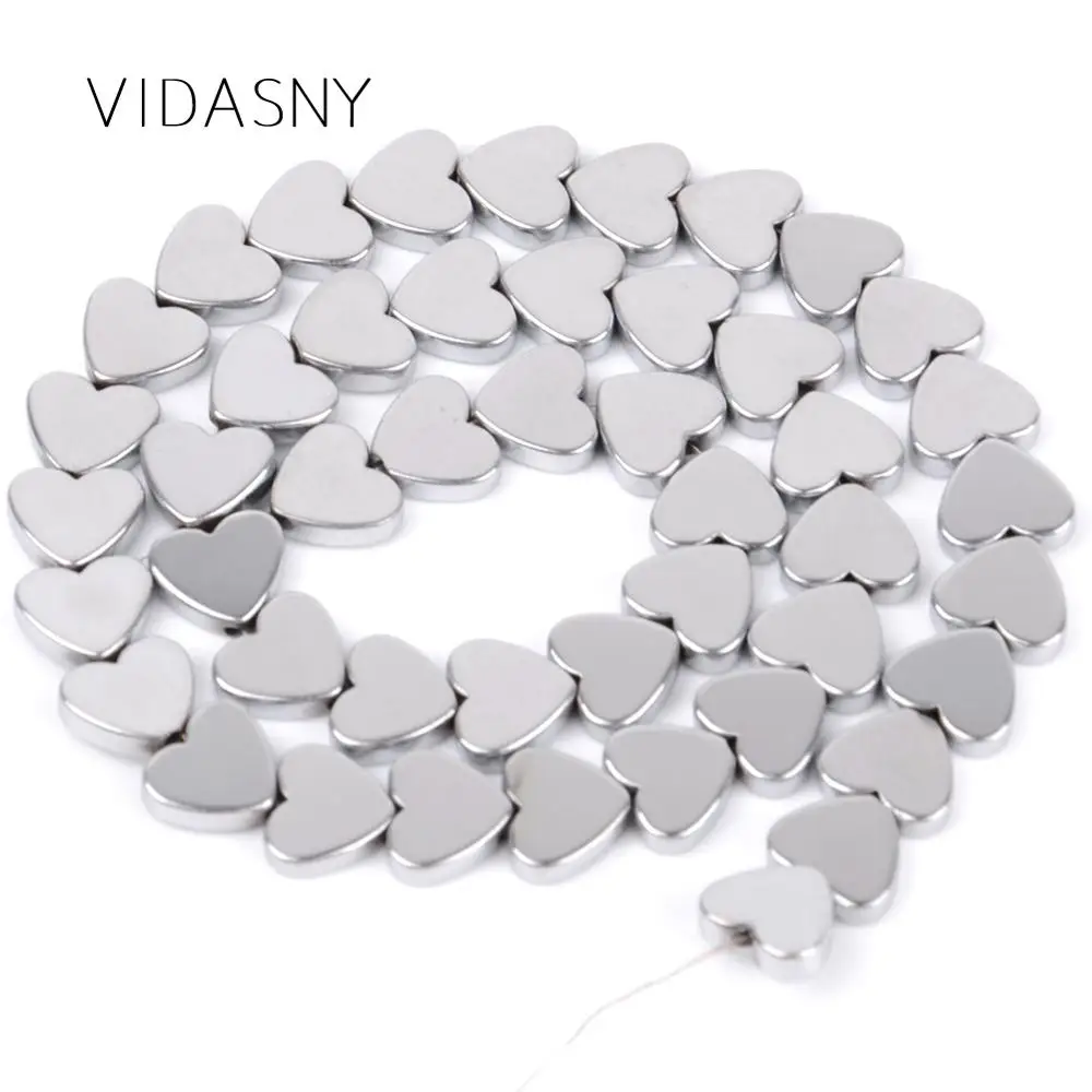 

Silver Plated Natural Heart Hematite Stone Beads For Jewelry Making 6mm-8mm Round Spacer Diy Bracelet Necklace 15'' Wholesale