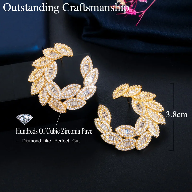 

ThreeGraces Luxury Geometric Full Micro Cubic Zirconia 3 Tone Gold Big Earrings for Women African Dubai Wedding Jewelry ER410